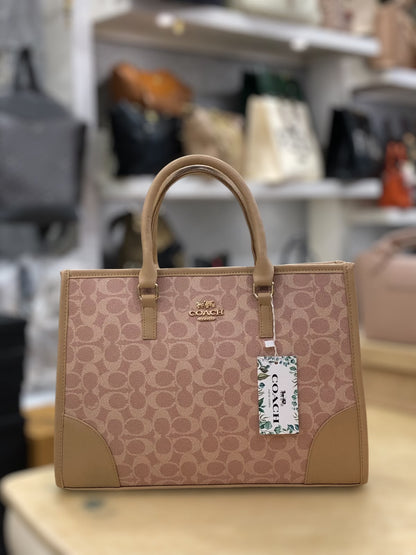 Coach Signature Print Tote Bag for Women with Double Top Handles and Spacious Everyday Carry Design