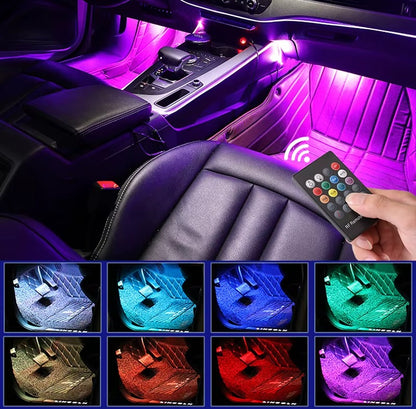 Car Interior LED Atmosphere Light with Remote Control – Multi-Color Music Sync Ambient Strip Lamp (12V)